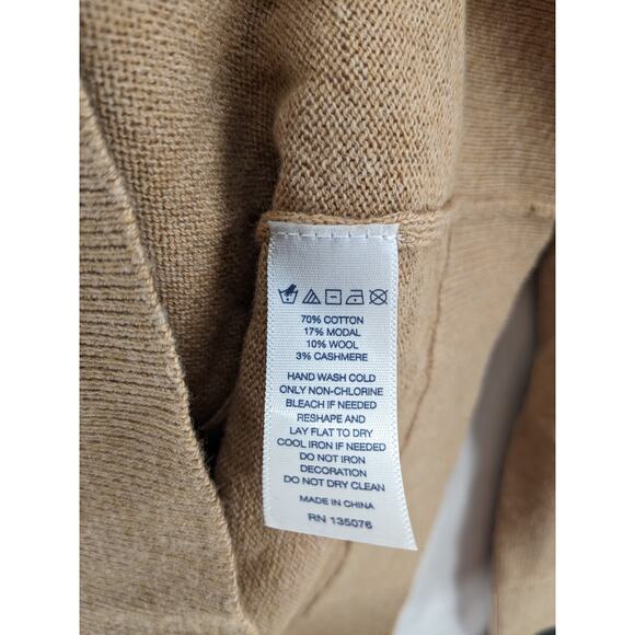 Wonder Knit Sweater XS Beige Black Contrast Collar Wool Keyhole Crew Neck Office - Picture 5 of 8